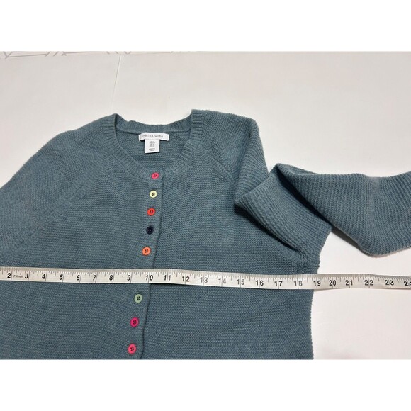 TABITHA WEBB size L fits M Teal Multicolor Buttons Cardigan Sweater Wool Granny - Picture 8 of 11